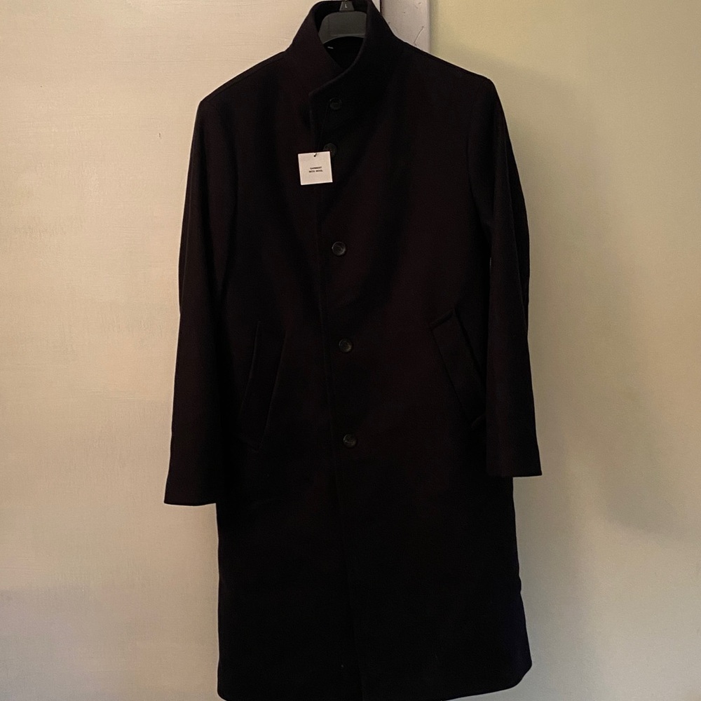 Zara Black Oversized Slimming Lined Coat Wool Blend StandUp Collar New With Tags